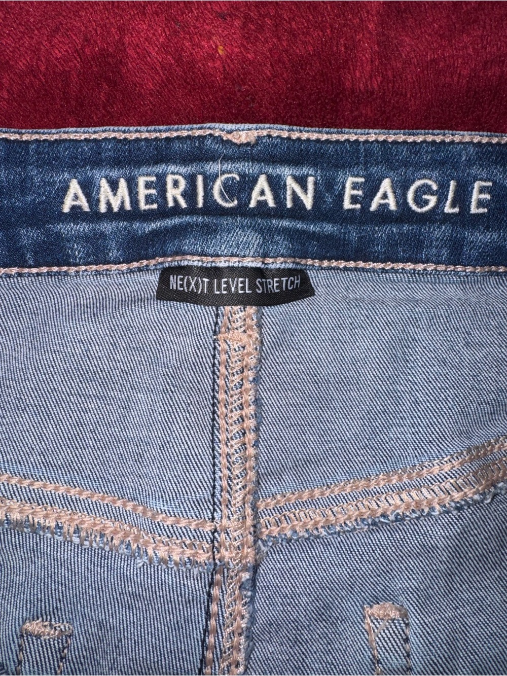 American Eagle Outfitters Dark Blue Distressed Jean Shorts Next Level Stretch 12 - Picture 5 of 7